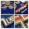 Denver Nuggets 55 Dikembe Mutombo Rainbow Blue Vyšívaný Basketbalový Dres Bavlněné Sportovní Oblečení Muži Ženy