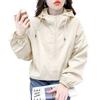 Women's Petite Solid Color Hooded Windbreaker - Loose, Double Zipper, Casual Jacket for Spring and Autumn