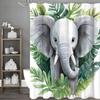 Elefant Grönt Löv Duschdraperi, Dekorativt Duschdraperi för Badrum, Vattentätt Duschdraperi med Krokar