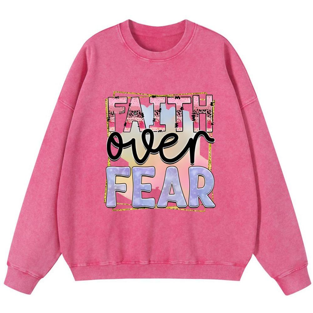 

Faith Over Fear Women S Vintage Washed Cotton Sweatshirt Hipster Crewneck Pullover Thin style Oversize Hooded Cartoons Comfortable S