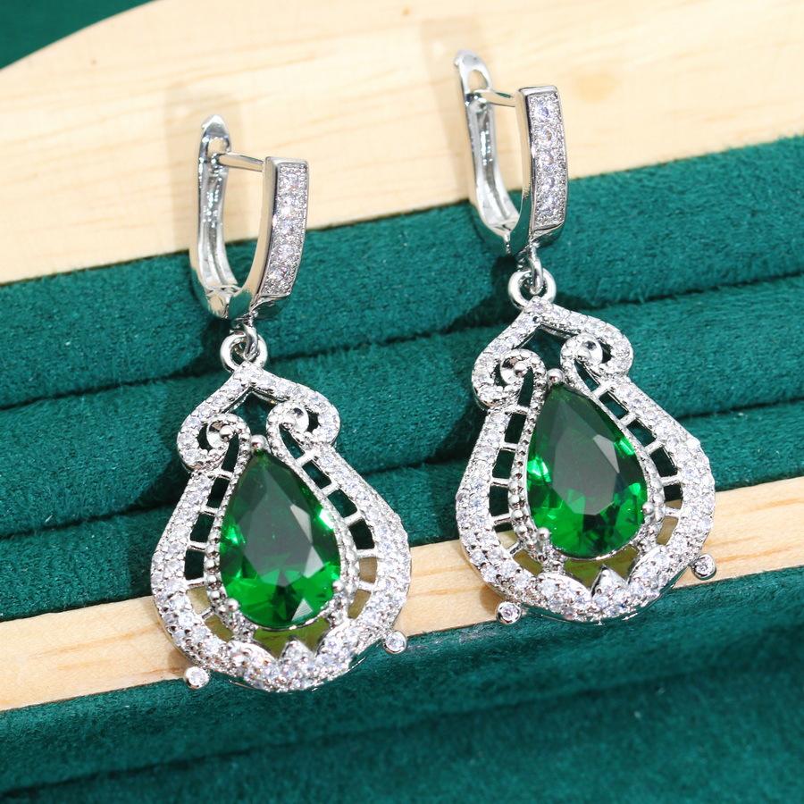 Hot Selling Green Zircon Necklace Earrings Ring Set for Ladies