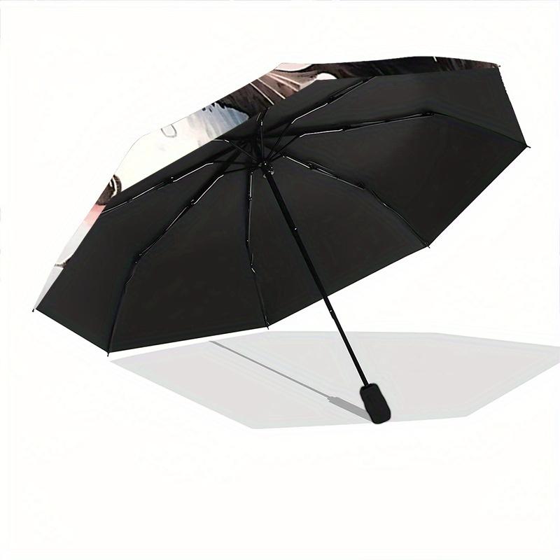 1pc Snowman & Cute Cat Pattern Automatic 3-Fold Umbrella, 8 Iron Frames, High-Value Folding Umbrella, Suitable for Office, Travel and Outdoor Adventur