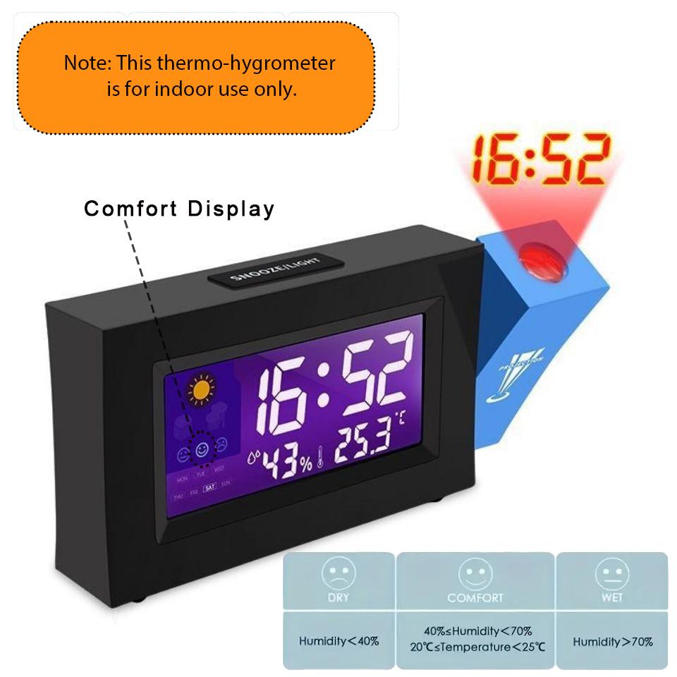 12H/24H Switching Projection Alarm Clock Weather Display Electronic Clock Display Humidity and Temperature Multi-Function Electronic