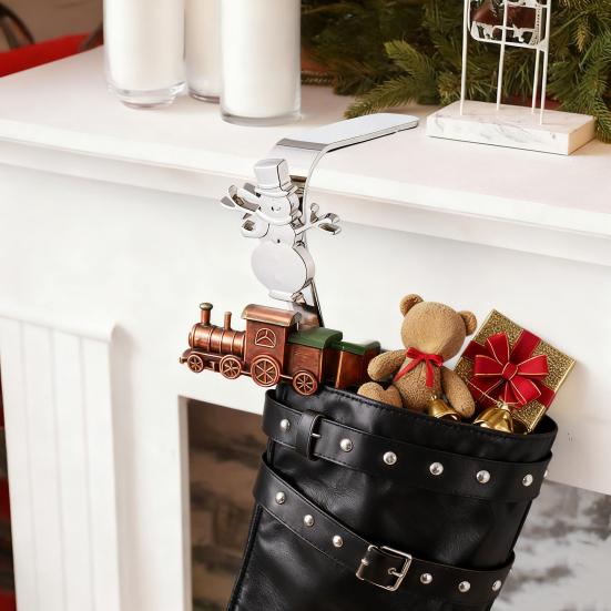 Mantel Christmas Stocking Hook Metal Stocking Holder on Fireplace Snowflake Reindeer Tree Santa Mantel Hook for Hanging Holiday Decorations Garlands