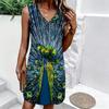 Plus Size V Neck Sleeveless Dress Cloudy Mountain Waterfall Watercolor Print For Outdoor Mountain Tour