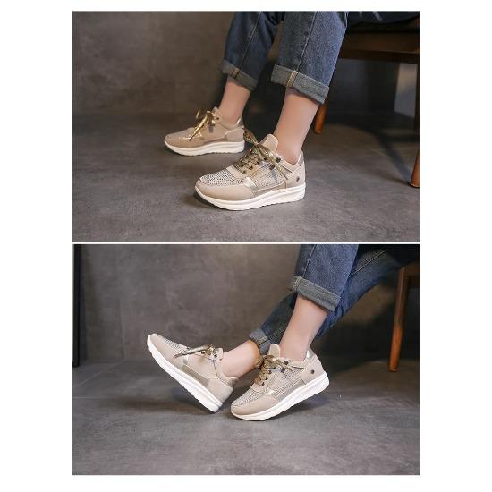 New Women's Non Slip Vulcanize Shoes Fashion Wedges Platform Sneakers Shoes Sequins Lace-up of Woman Flats