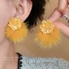 Silver Needle Autumn and Winter Flower Hairball Earrings Retro Premium Atmosphere Earrings Niche Fashion New Earrings Women