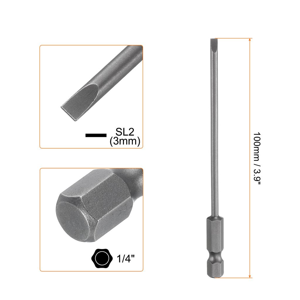 1/2/5pcs SL2.5 SL3 SL4 SL5 SL6 Magnetic SLotted Screwdriver Bits S2 Steel Flat Head Screwdriver Bit 1/4" Hex Shank Screw Driver