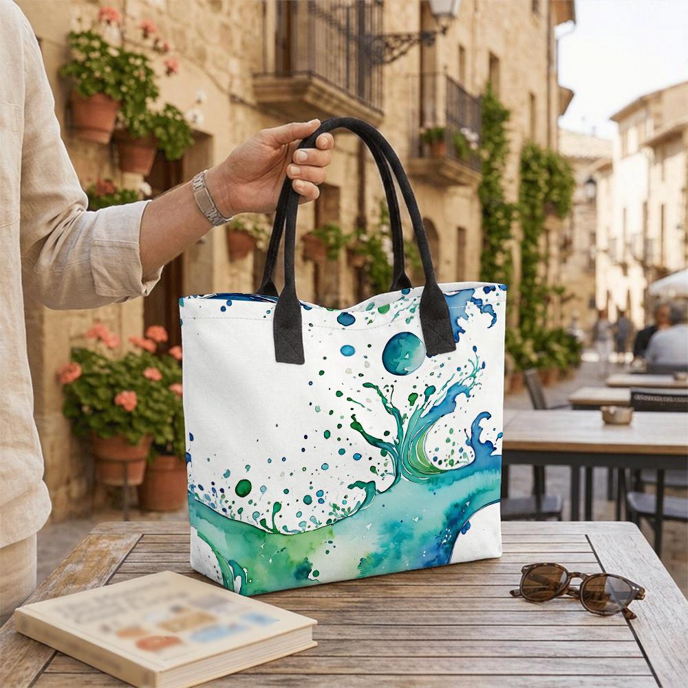 Watercolor Wave Tote Bag Casual Large Capacity Shoulder Handbag for Daily Use