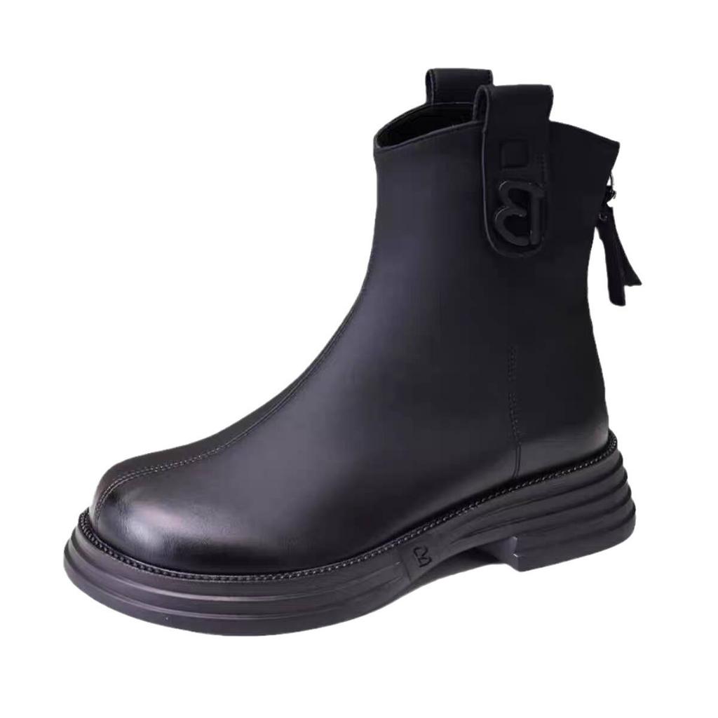 Schlanke Martin-Stiefel Damen flach 2024 neu Herbst weiches Leder Schaft Britischer Stil flacher Absatz kurze Stiefel mit dünnem Reißverschluss