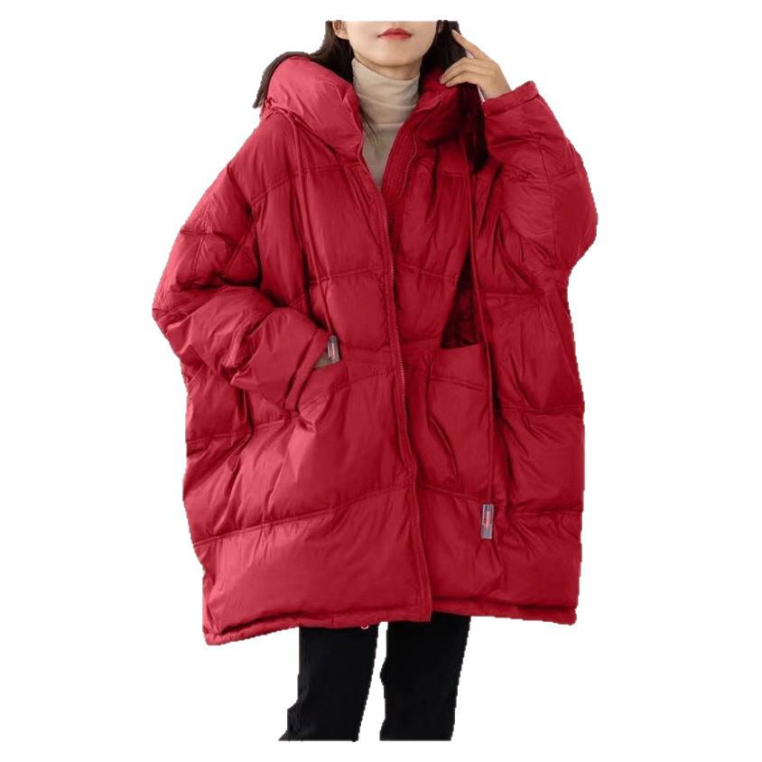 2026 Winter Damen Übergröße Mittellange Kapuzen-Daunenjacke - Europäischer Stil Trendig, Locker, Verdickte Oberbekleidung