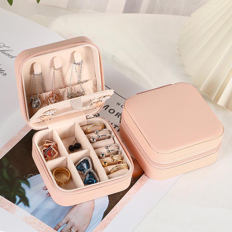 Korean Style Travel Jewelry Box with Mirror for Earrings and Rings