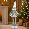 Standing Stretchy Christmas Doll with Striped Santa and Snowman, Green Long-Legged Plush Figure for Hotel Window Display