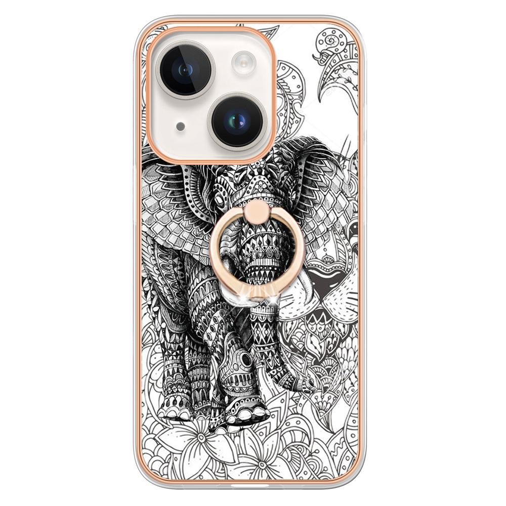 Luxusní IMD galvanický rám TPU Nárazuvzdorné pouzdro na telefon Kovový prstencový stojan pro iPhone 11 12 13 14 Pro Max 15 15 Ultra 15Plus