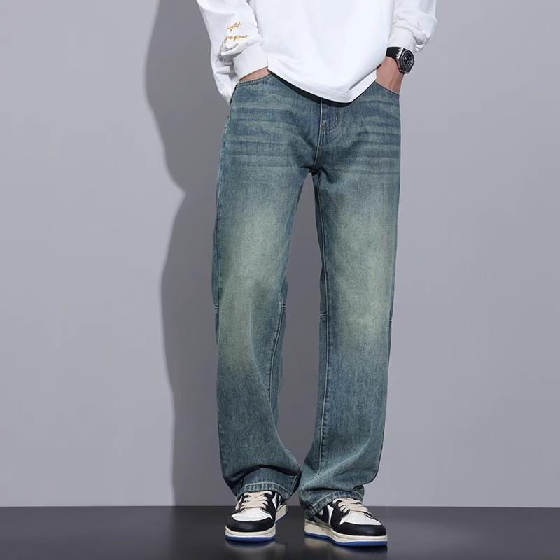 American retro jeans men's trendy brand loose straight spring and autumn new high street washed casual wide-leg trousers