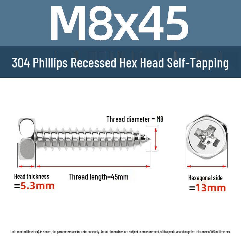 Yigu 304 Stainless Steel Phillips Recessed Hex and Slotted Self-Tapping Screws for Wood, M3-M8