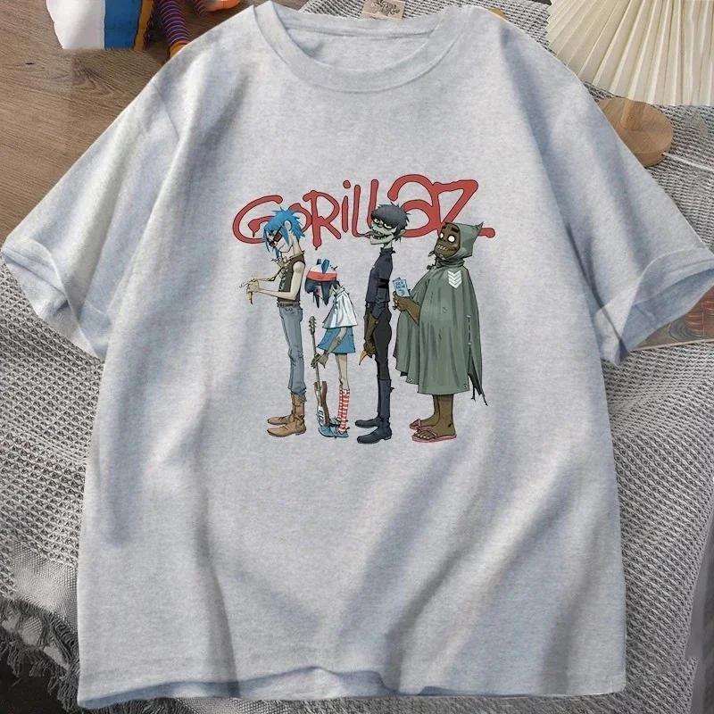 Music Band Gorillaz PUNK ROCK Printed Men's Fashion O-Neck European Cotton Short Sleeved T-shirt Retro Y2K Clothing T-shirt