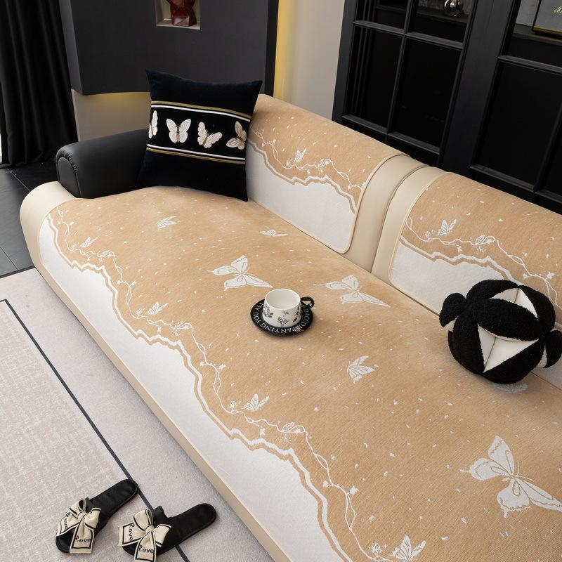 

Light Luxury High-End Special-Shaped Butterfly Chenille Sofa Cushion, New Four-Season Universal Black Edge Non-Slip Leather Sofa Seat Cushion 90*70cm