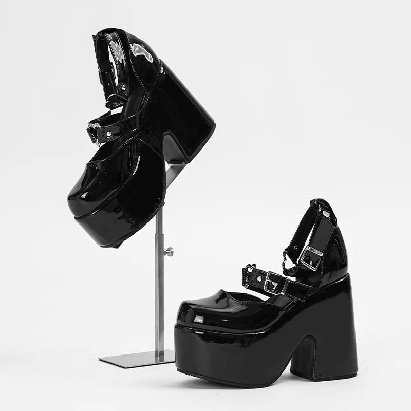 New Thick-heeled Waterproof Platform Round Head Rivets 12cm High-heeled Women's Large-sized Hollow Sandals Plus Size 34-43