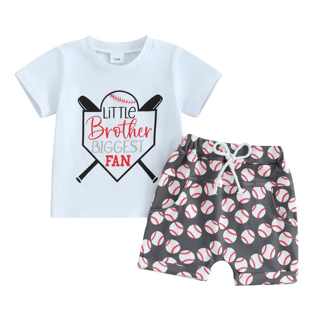 Toddler Boy Shorts Set Letter Print Short Sleeve Round Neck T-Shirt with Baseball Pattern Shorts 2Pcs Outfit