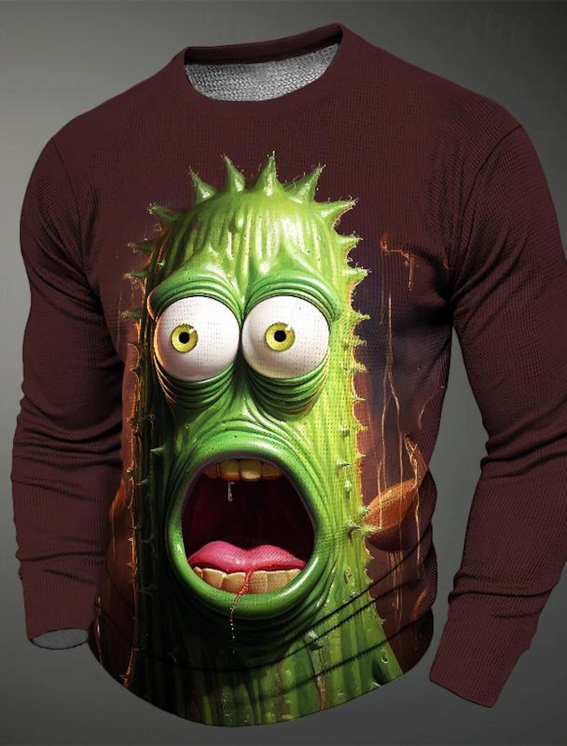 

3D-печатный мультяшный узор огурца и горькой дыни, осенний мужской круглый вырез, повседневный длинный рукав, свободный пуловер, модные топы 6XL