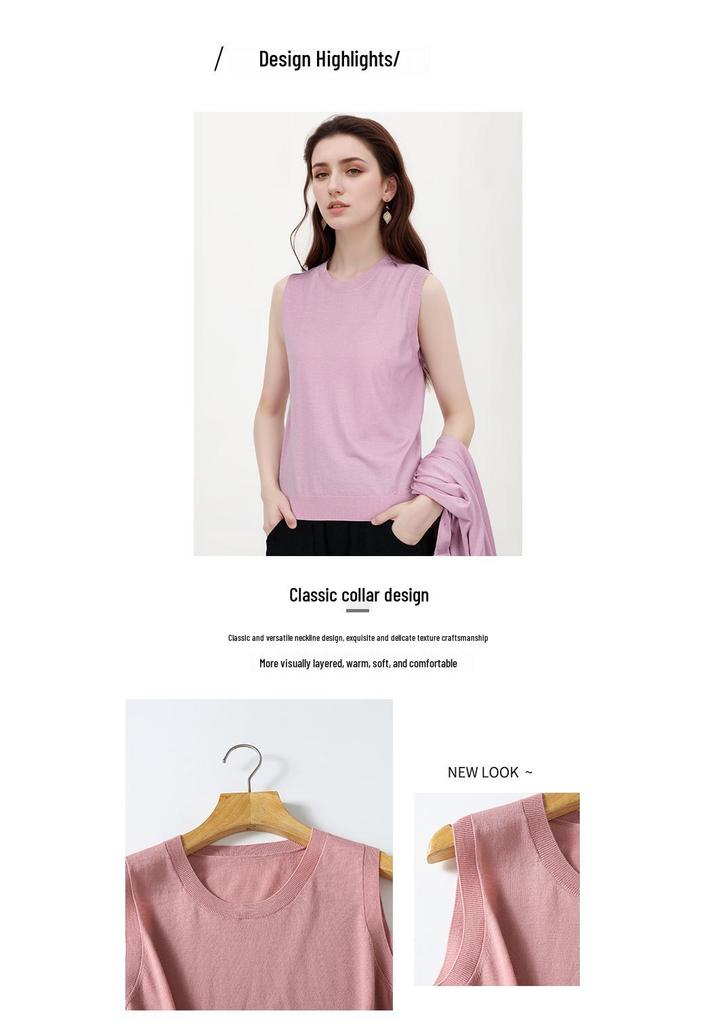 Classic Durable Machine-Washable 100% Wool Knit Camisole: Super Fine Spring/Summer Inner Wear White Tank Top