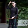 2024 Autumn Ethnic Women's Slimming Embroidered Round Neck Long Sleeve T-shirt