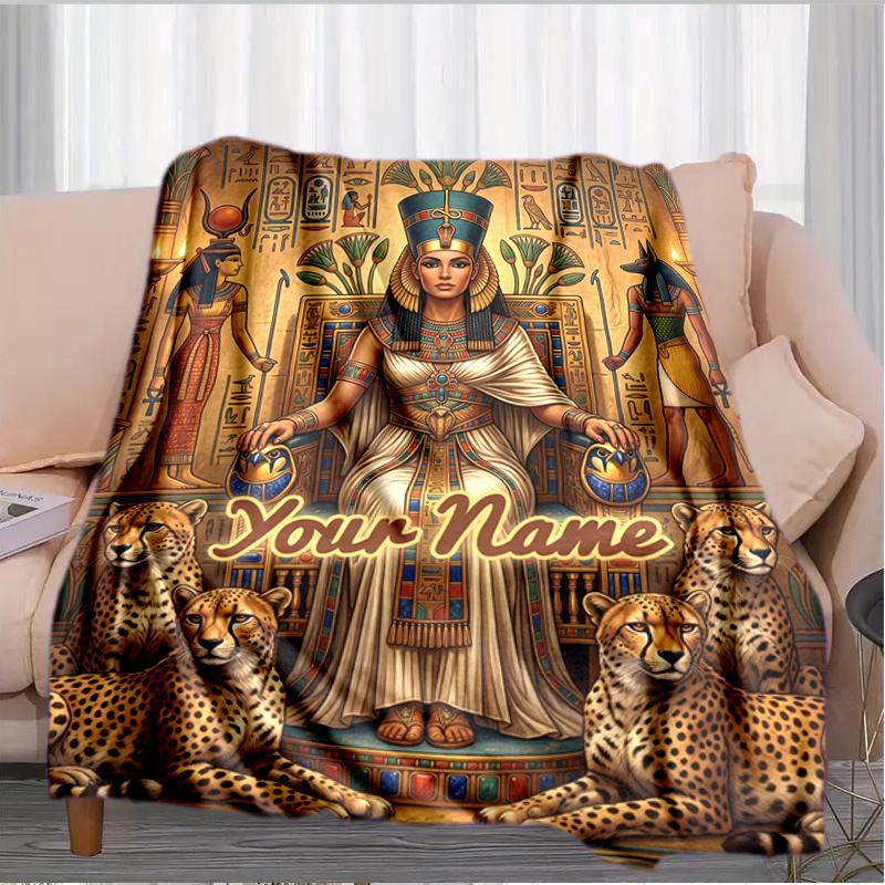 1PC Custom Name Egyptian Queen's Majesty blanket versatile,all-season throw suitable for the living room,bedroom,camping,travel,and gift