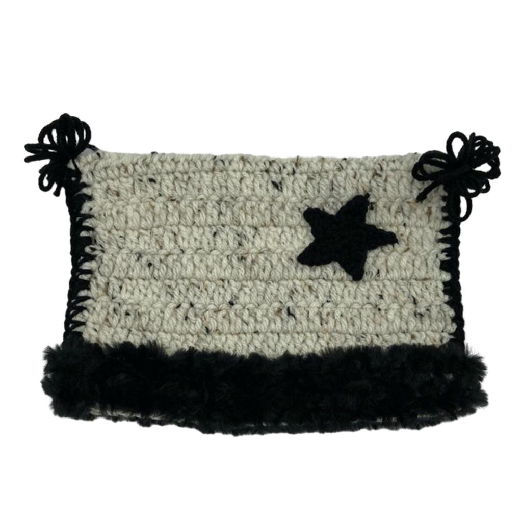 High Elastic Windproof Cat Ear Hat Knitted Stripe Pattern Hat for Women Men Keep Ear Warm Hat with Dangle Star Tassels