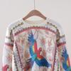 Fashion Women Sweater Y2K Streetwear Colorful Bird Print Pullover Femme Round Neck Bottom Knit Tops Mujer C-069