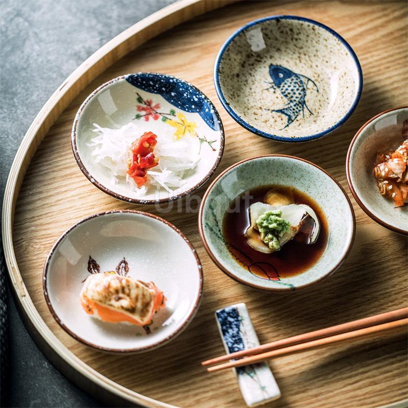 Ceramic Seasoning Small Dish Japanese Willow Porcelain Pepper Taste Dish Round Small Plate Dipping Saucer Dish Kitchen Tableware