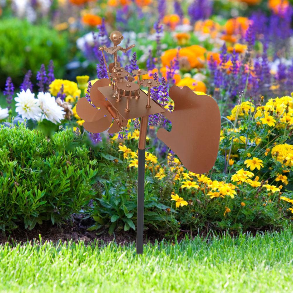 1-3pcs Metal Wind Spinner Metal Drummer Windmill Statue Rock Percussionist Music Art Statue for Yard Art Lawn Garden Decor