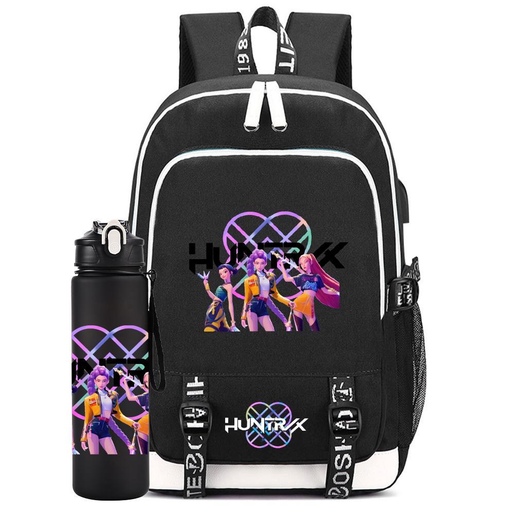 2 st/set K-pop Ryggsäck Stor Kapacitet Bokväska Med 750 ml Vattenflaska Laptop Elev Pojke Flicka Skolväska Vattentät Resväska Barnpresent Mochila