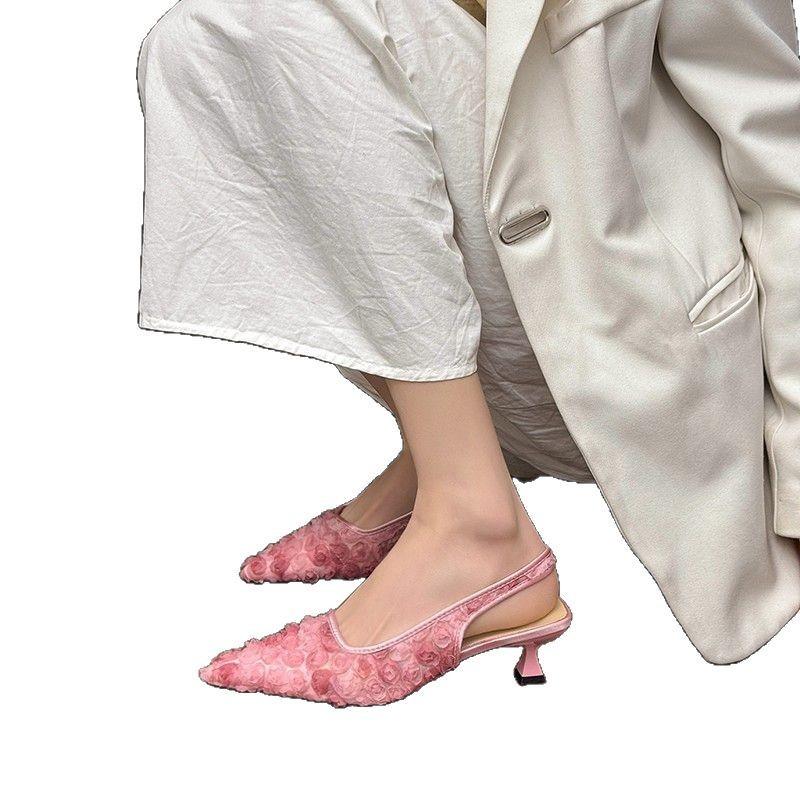 Fashion Sexy Pointed Toe High Heels Women Sandals Mesh Flower Summer Slippers New Sandals 2025 Trend Designer Slingback Pumps Sandalias