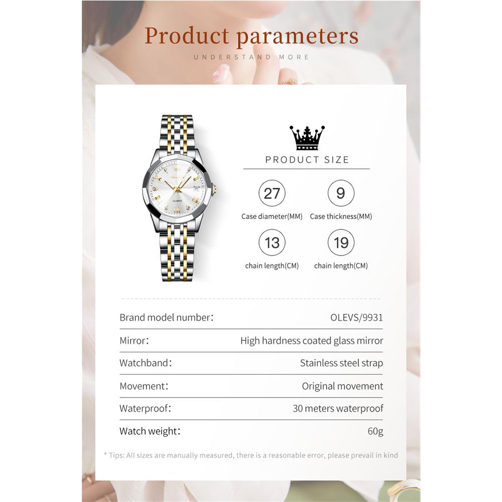 OLEVS 9931 Gift Box Quartz Watch Fashion Calendar Business Top Watch Waterproof Lady Watches