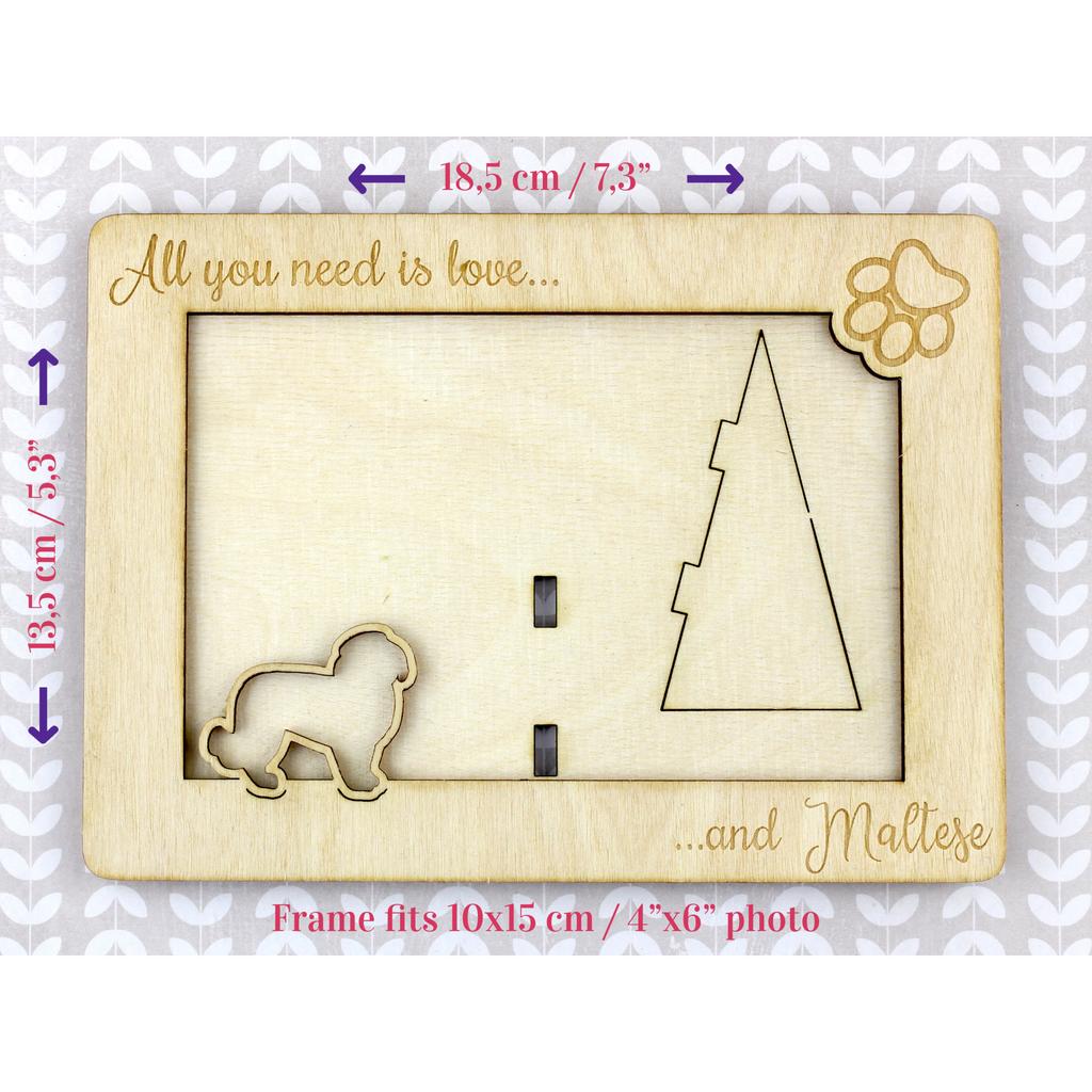 Maltese - Photo frame, engraved wooden frame, a lovely gadget for the dog lover by Art-Dog