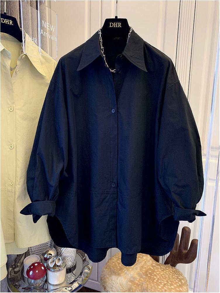 Women's Autumn Long Sleeve Loose Fit Pointed Collar Shirt Top