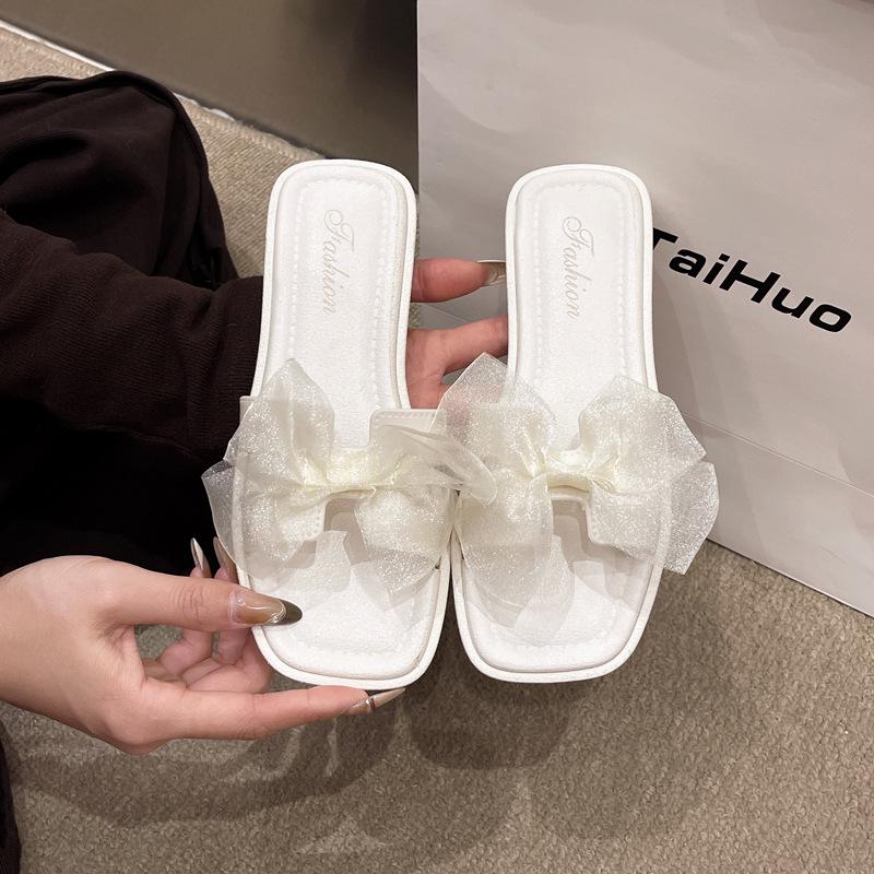 Sommersandalen im Feenstil für Kinder - Koreanische flache Flip-Flops mit eckiger Zehenpartie für Damen