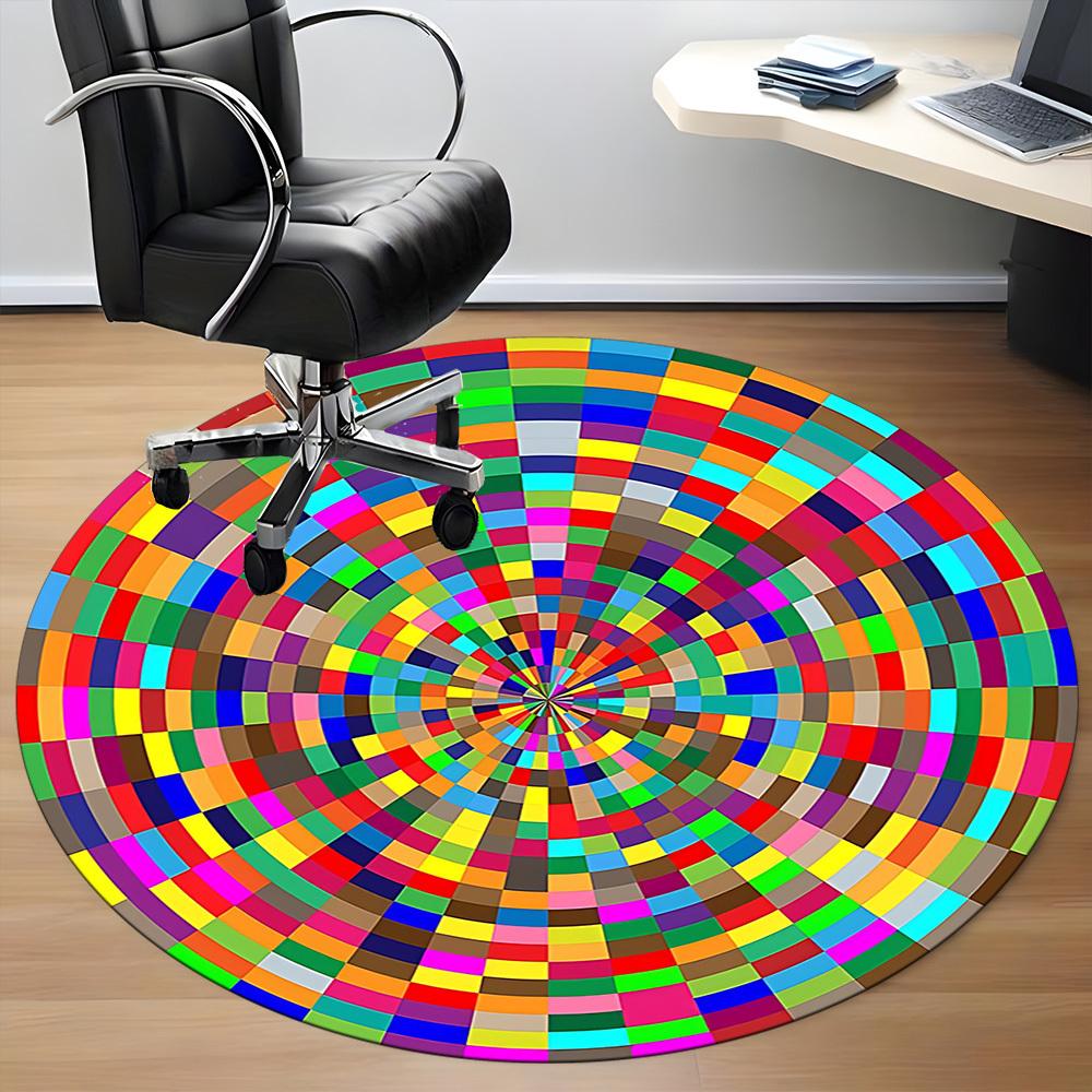 1PC Colorful Circle Pattern Office Round Rug, Non slip, Soft and Durable Office Rug for Interior Decoration, Perfect for Office