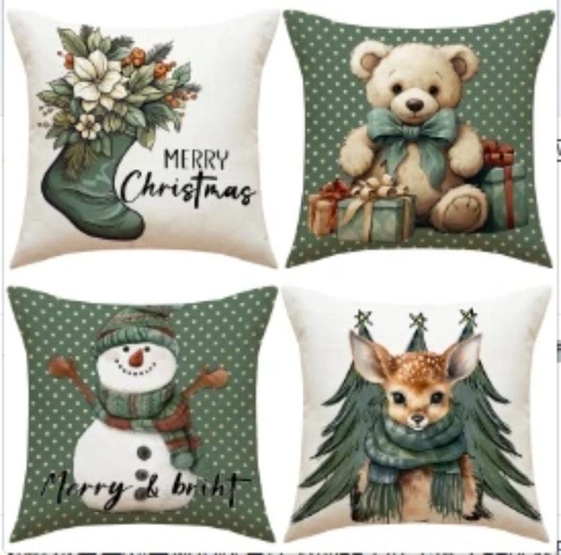 45x45cm Christmas Pillow Covers Set of 4,Winter Decorative Pillow Case, Merry Christmas Tree Cushion for Home Sofa Xmas Decor