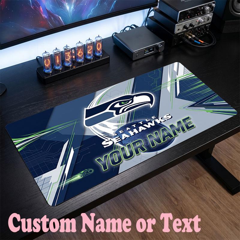 Seattle Seahawks Customized Name Text Mouse Pad, Large Desk Mouse Mat Personalized Home Office Present