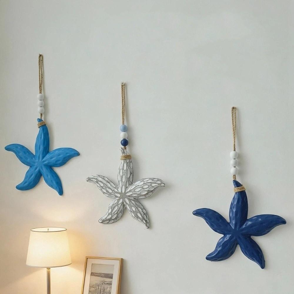 Romantic Nautical Decor Hanging Background Wall Decoration Wooden Starfish Pendants  Living Room