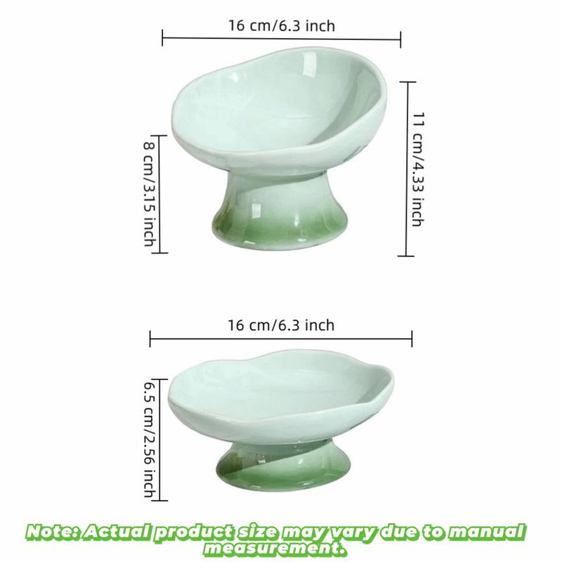 Flower Shape Ceramic Cat Bowl Anti-Tip Tall Footed Elevated Cat Bowl Oblique Mouth Anti-Slip Raised Pet Bowl Small Dogs