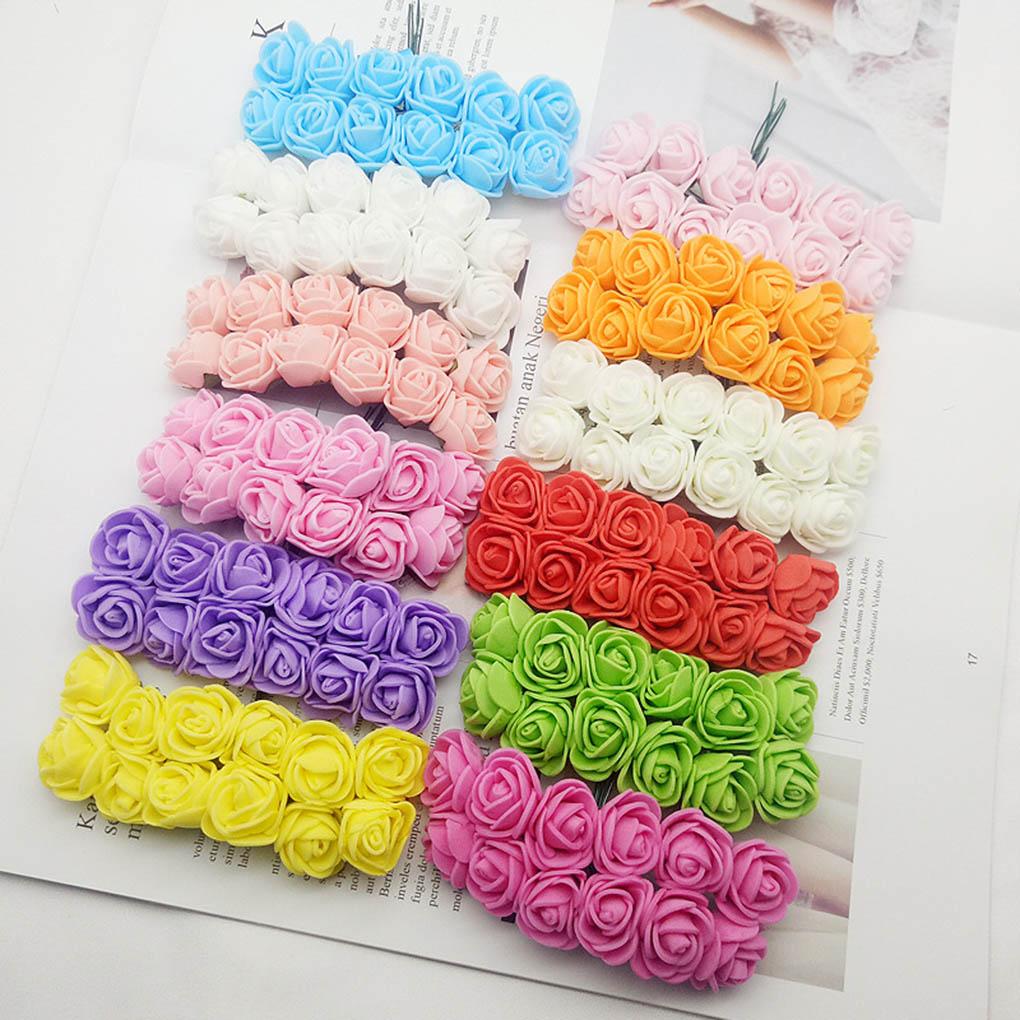 144Pcs Artificial PE Flowers Wedding Candy Box Decoration DIY Headband Wreath Accessories