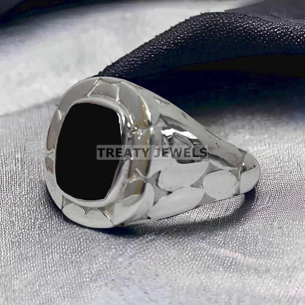 Black Onyx Cushion Cut Gemstone With 925 Sterling Silver Ring For Men's #237 JL375576966711