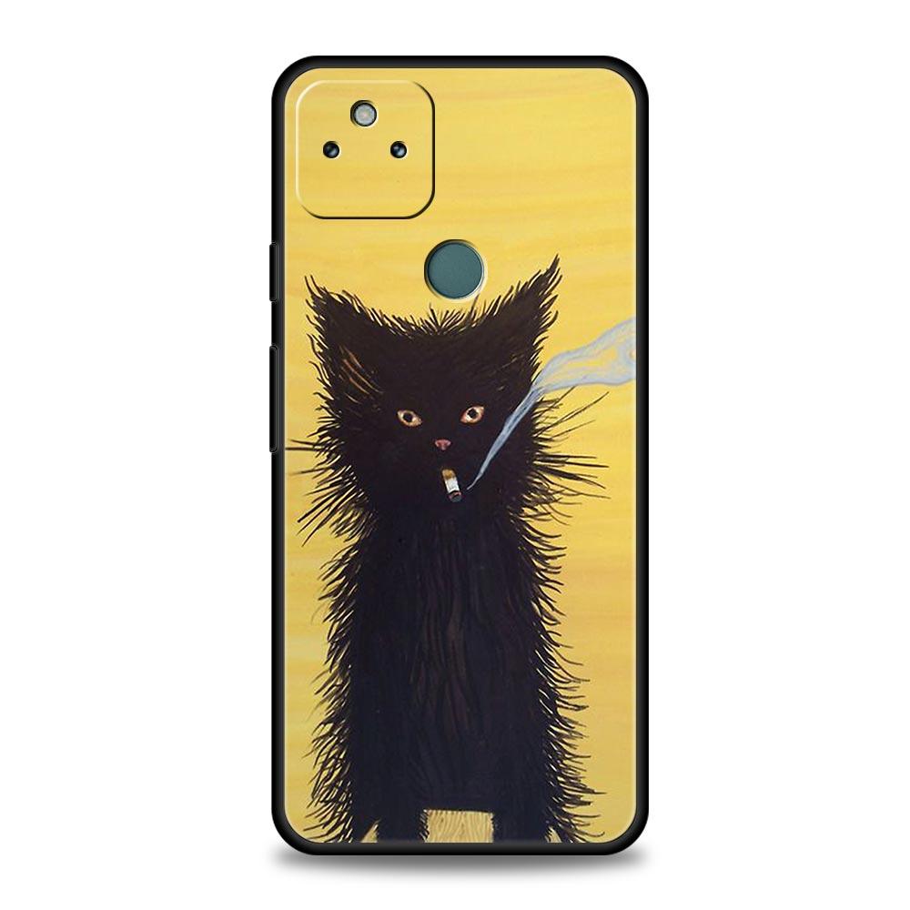 Fashion Kitten Smoking Pattern Phone Case Cover for Google Pixel 10 9 8 7 6 9A 8A 7A 6A Pro Shockproof Soft TPU 10 Pro XL Shell