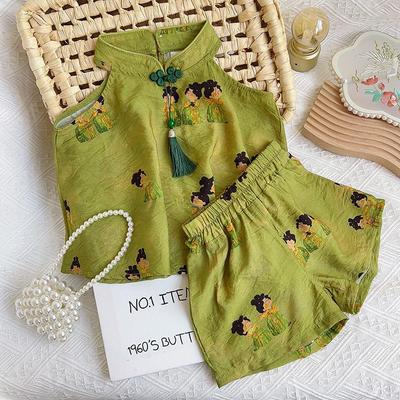 Girls' Chinese-Style Camisole and Shorts Set - Summer Collection