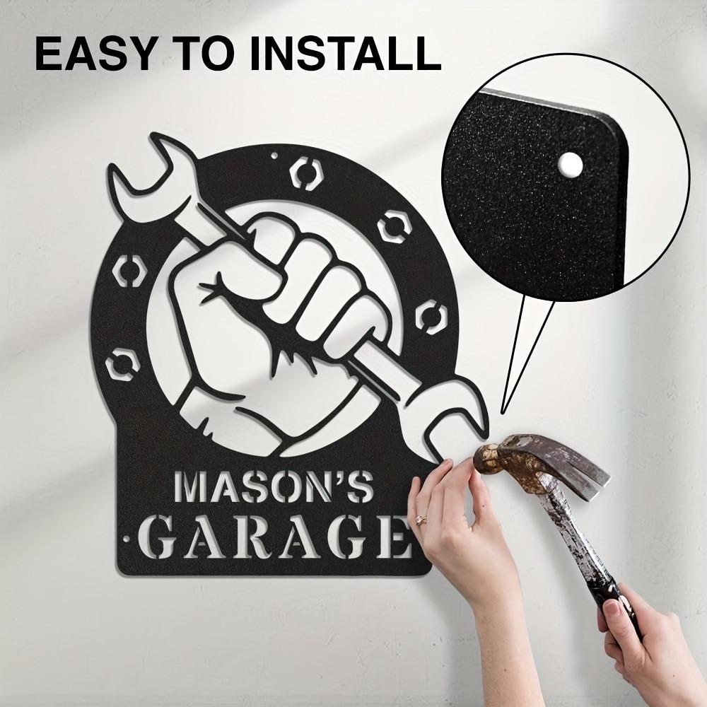 Metal Wall Sign Custom Garage Door Decor Personalized Name Plate Industrial Home Art