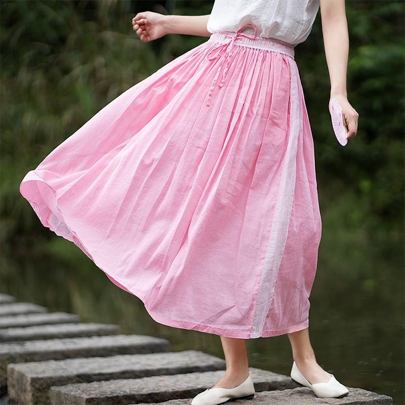 

Johnature летняя женская льняная юбка с эластичным поясом модная однотонная винтажная повседневная юбка на шнурке