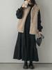 Autumn Women's Loose Mid-Length Patchwork Ruffled Hem Sweatshirt Dress Long Sleeve Knee-Length Dress